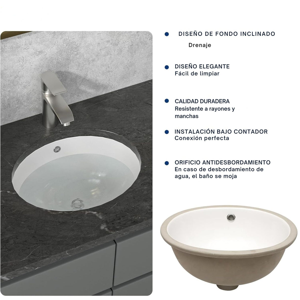 Lavamanos De Bajo Poner Vancouver Blanco Ovalado Con Rebose - 33x29x17 Cm | 42x34x20 Cm | 47x39x19 Cm