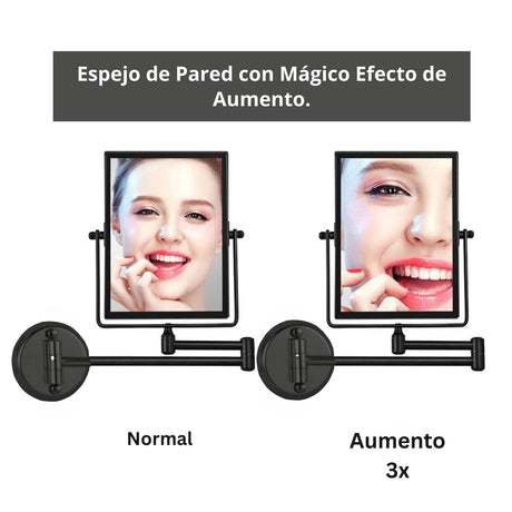 Espejo Cuadrado Ajustable Negro - Aumento 1x a 3x