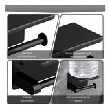 Porta Rollo con Soporte para Celular - Negro Mate en Acero Inoxidable SUS 304