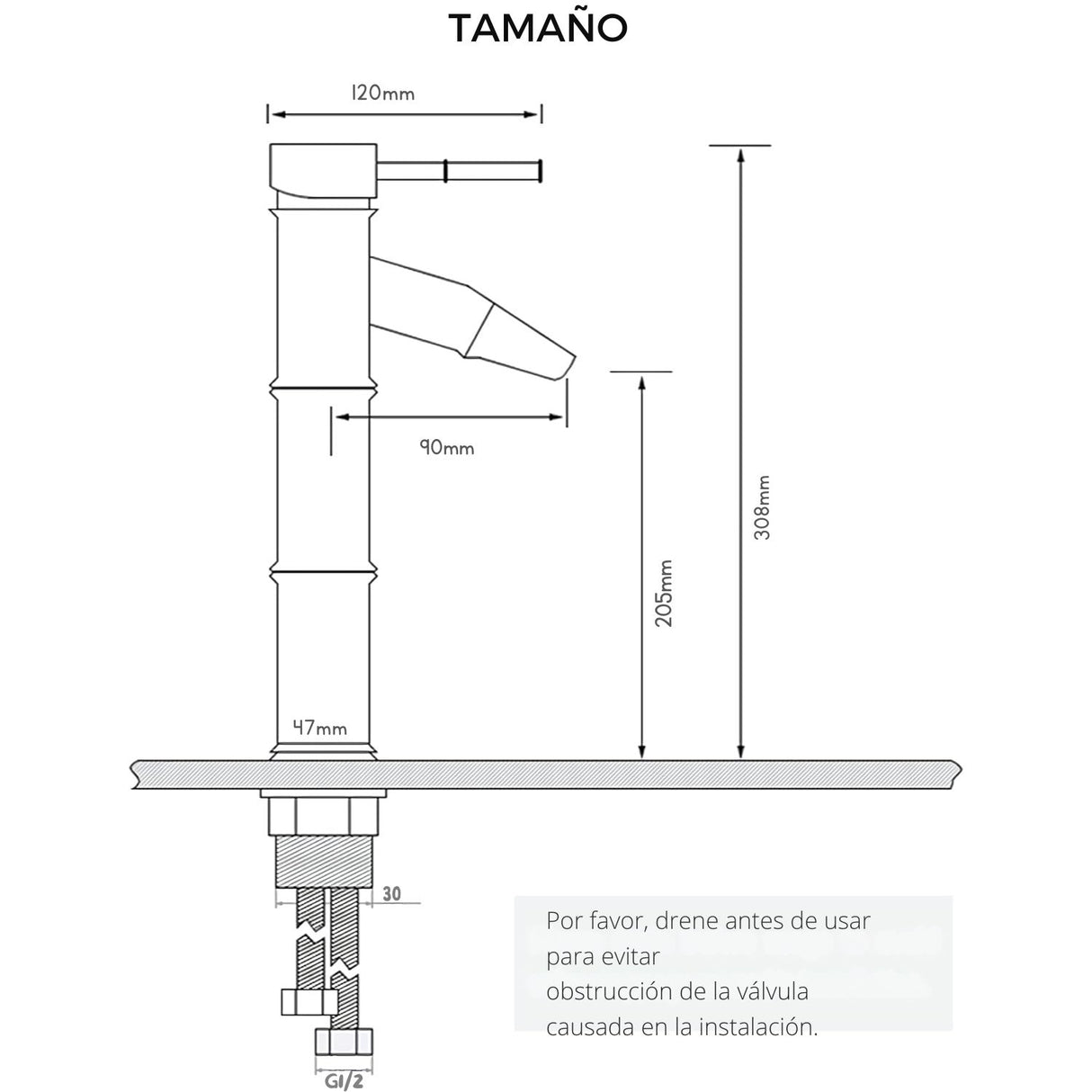 Grifería Monocontrol Cascada Alto Bambú