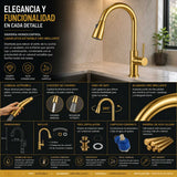 Grifería Lavaplatos Extraíble Oro Brillante Monocontrol | Cocina Moderna Premium
