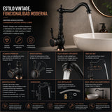 Grifería Monocontrol Nissa Negro Cobre Vintage para Lavamanos | Diseño Moderno Premium