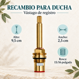 Características y medidas del vástago para registro de ducha