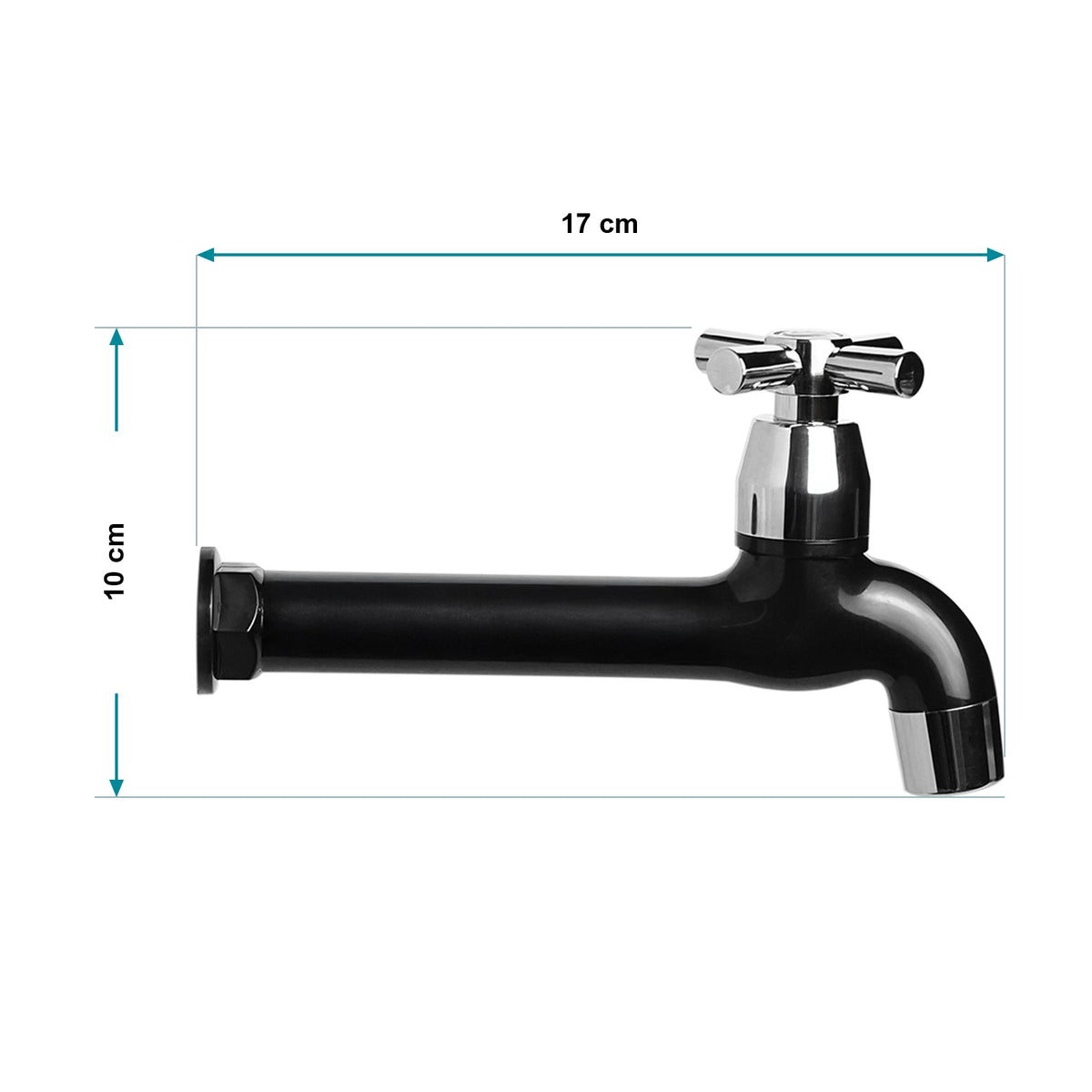 Medidas de la llave de jardín con extensión: 17 cm de largo y 10 cm de alto