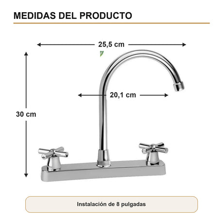 Mezclador de lavaplatos de 8 pulgadas en ABS cromado