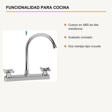 Mezclador de lavaplatos de 8 pulgadas en ABS cromado