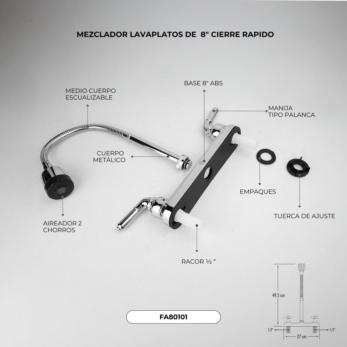 Mezclador de lavaplatos cromado con palancas, imagen 3