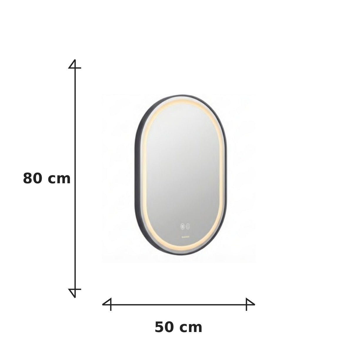 Medidas de 50 x 80 cm del espejo Aura LED ovalado negro