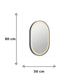 Medidas de 50 x 80 cm del espejo Aura LED ovalado negro