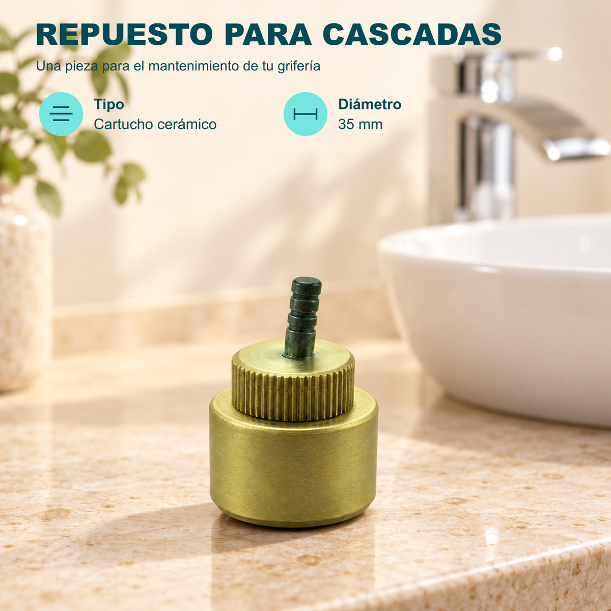 Cartucho cerámico para mantenimiento de grifería de cascada, diámetro de 35 mm