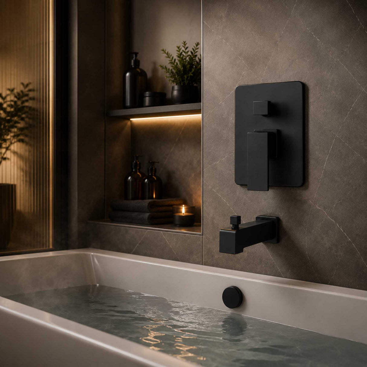 Monocontrol Ducha Negro Mate con Salida a Tina | Mezclador Moderno para BañoMonocontrol Ducha Negro Mate con Salida a Tina | Mezclador Moderno para Baño