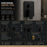 Monocontrol Ducha Negro Mate con Salida a Tina | Mezclador Moderno para BañoMonocontrol Ducha Negro Mate con Salida a Tina | Mezclador Moderno para Baño