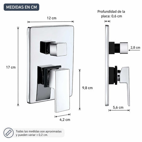 Combo Ducha Cromada Monocontrol + Regadera 20 × 20 cm + Brazo 40 cm + Teleducha