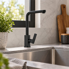Llave Para Lavaplatos Agua Fría Negra Mate Cuello En L