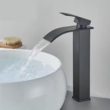 Kit Grifería Lavamanos Alta Milan Negro Mate 28 cm + Desagüe Push Cuadrado Negro 7.8 cm | Set Completo Baño Moderno