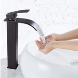 Kit Grifería Lavamanos Alta Milan Negro Mate 28 cm + Desagüe Push Cuadrado Negro 7.8 cm | Set Completo Baño Moderno