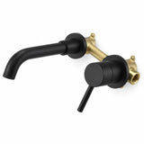 Grifería Monocontrol Para Lavamanos De Pared Negro Mate sobre fondo blanco