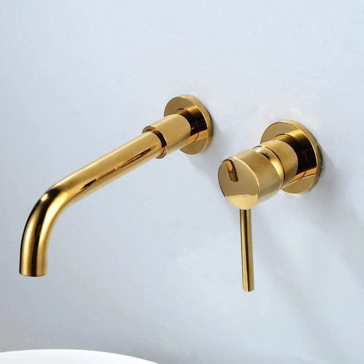 Grifería Lavamanos de Pared Oro Vintage | Monocontrol Elegante para Baño Moderno