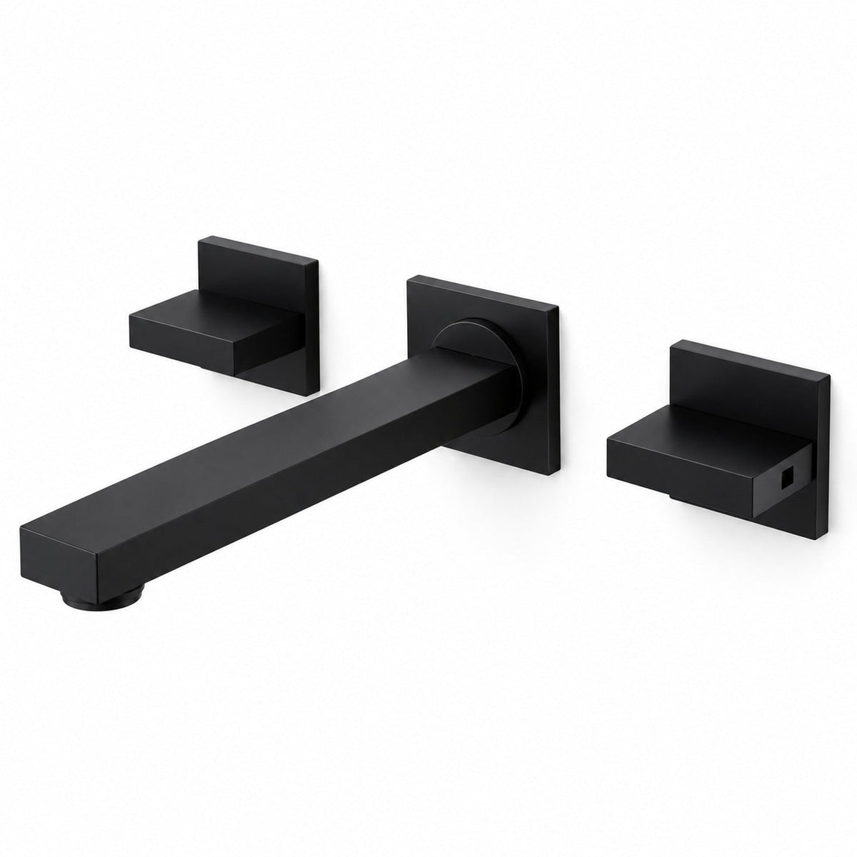 Grifería Monocontrol Para Lavamanos De Pared Cuadrada Negro Mate sobre fondo blanco