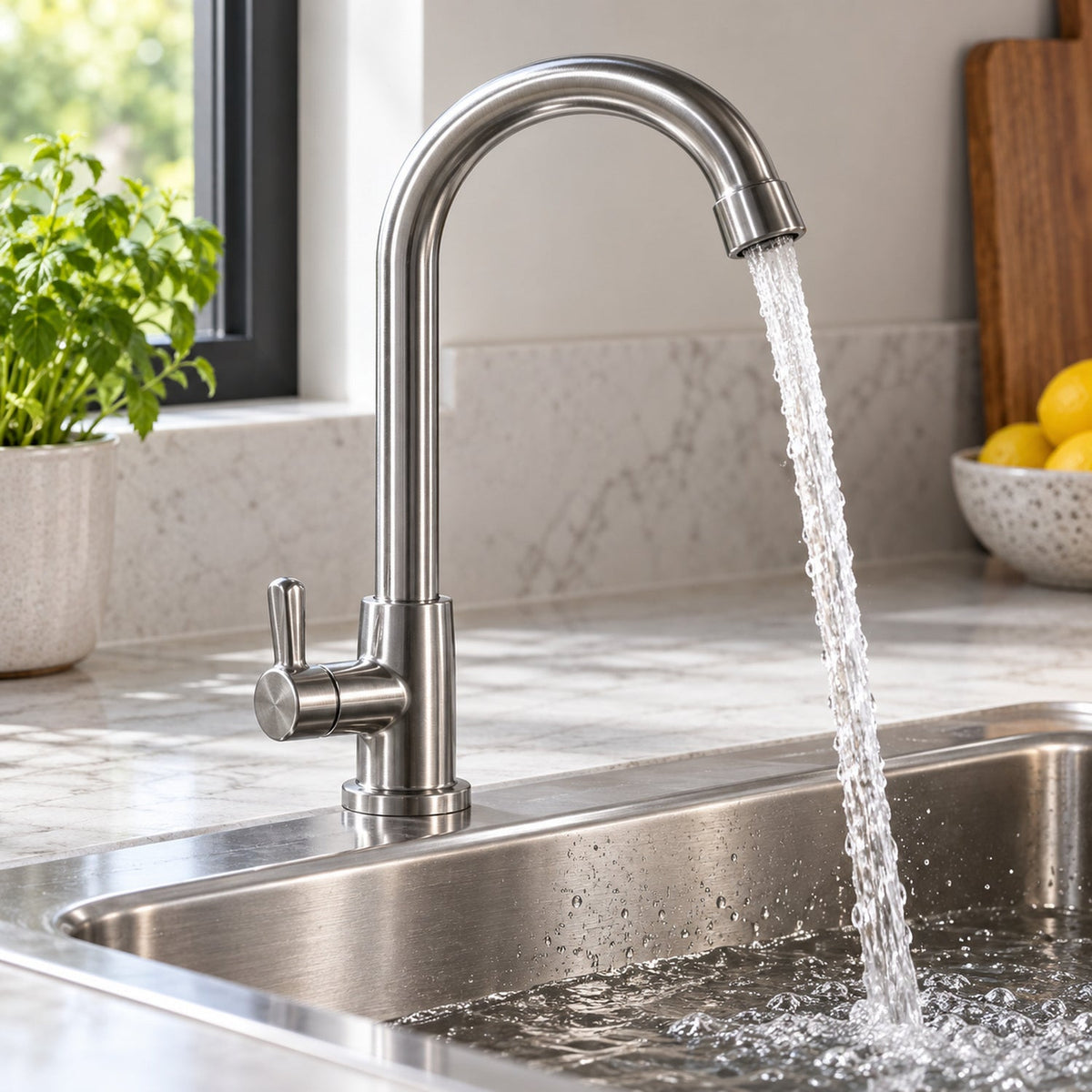 Llave Para Lavaplatos De Mesón Agua Fría Acero Inoxidable 304 vista cercana