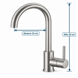 Grifería de lavaplatos acero 304: alto 32 cm y alcance 15 cm