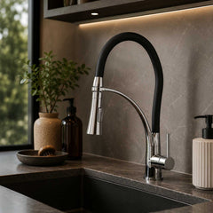 Grifería Lavaplatos Arabia Flexible Industrial Cromada | Monocontrol para Cocina Moderna