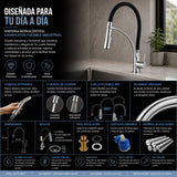 Grifería Lavaplatos Arabia Flexible Industrial Cromada | Monocontrol para Cocina Moderna
