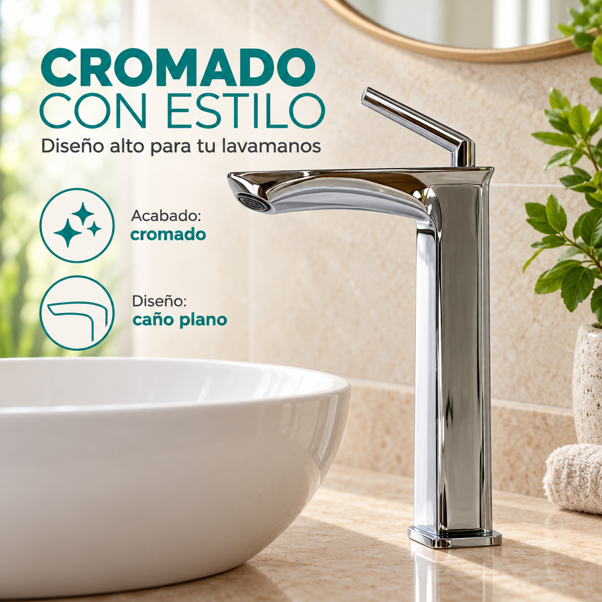 Detalle de grifería alta cromada
