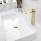 Kit Grifería Lavamanos Alta Cascada 28 cm alta Oro Brillante con Desagüe Push Oro 7.8 alto