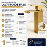 Grifería Lavamanos Cascada Baja Oro Cepillado 19 cm con Caño 17 cm Monocontrol