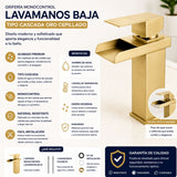 Grifería Lavamanos Cascada Baja Oro Cepillado 20 cm Monocontrol con Caño 14 cm
