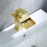 Grifería Lavamanos Cascada Baja Oro Cepillado 20 cm Monocontrol con Caño 14 cm