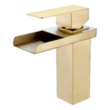 Grifería Lavamanos Cascada Baja Oro Cepillado 20 cm Monocontrol con Caño 14 cm