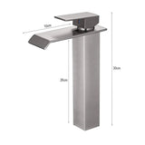 Kit Grifería Lavamanos Alta Cascada Acero Inoxidable 304 Satin 30 cm + Desagüe Push Satin 7.8 cm | Set Completo Baño Moderno