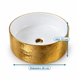 Lavamanos Redondo Olimpus Oro 36 X 36 X 12 Cm medidas