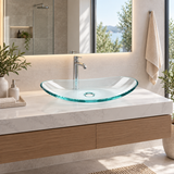 Lavamanos Canoa En Cristal Transparente 45 X 33 Cm en ambiente de baño
