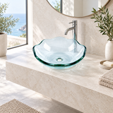 Lavamanos Concha En Cristal Transparente 35 Cm en ambiente de baño