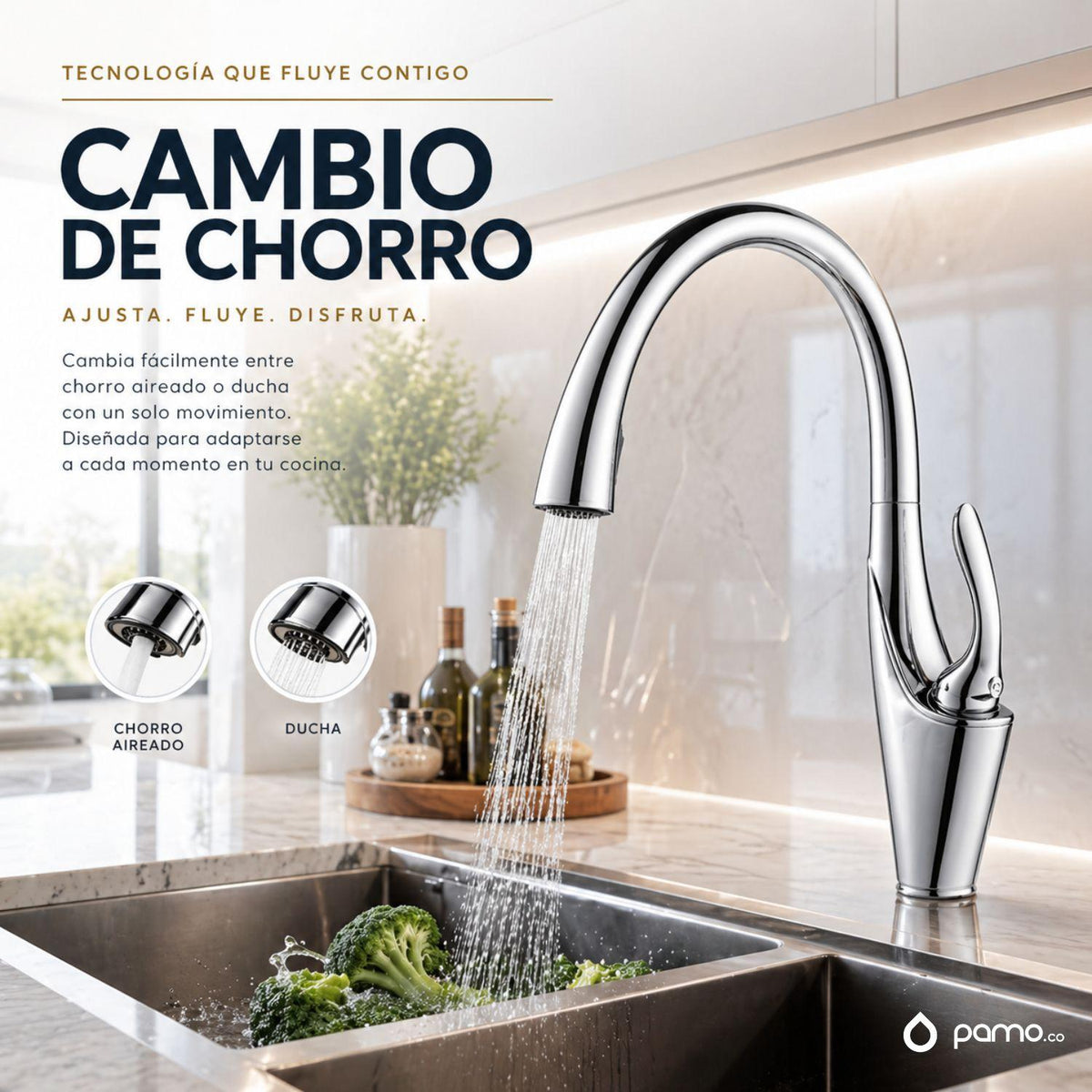 Grifería Lavaplatos Tipo Cisne Industrial Extraíble Acero Inoxidable 304 | Monocontrol