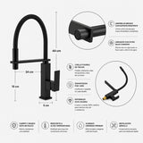 Grifería Lavaplatos Monocontrol Negra Mate Flexible | Cuello en Teflón y Cuerpo Metálico Premium Elegant Negro