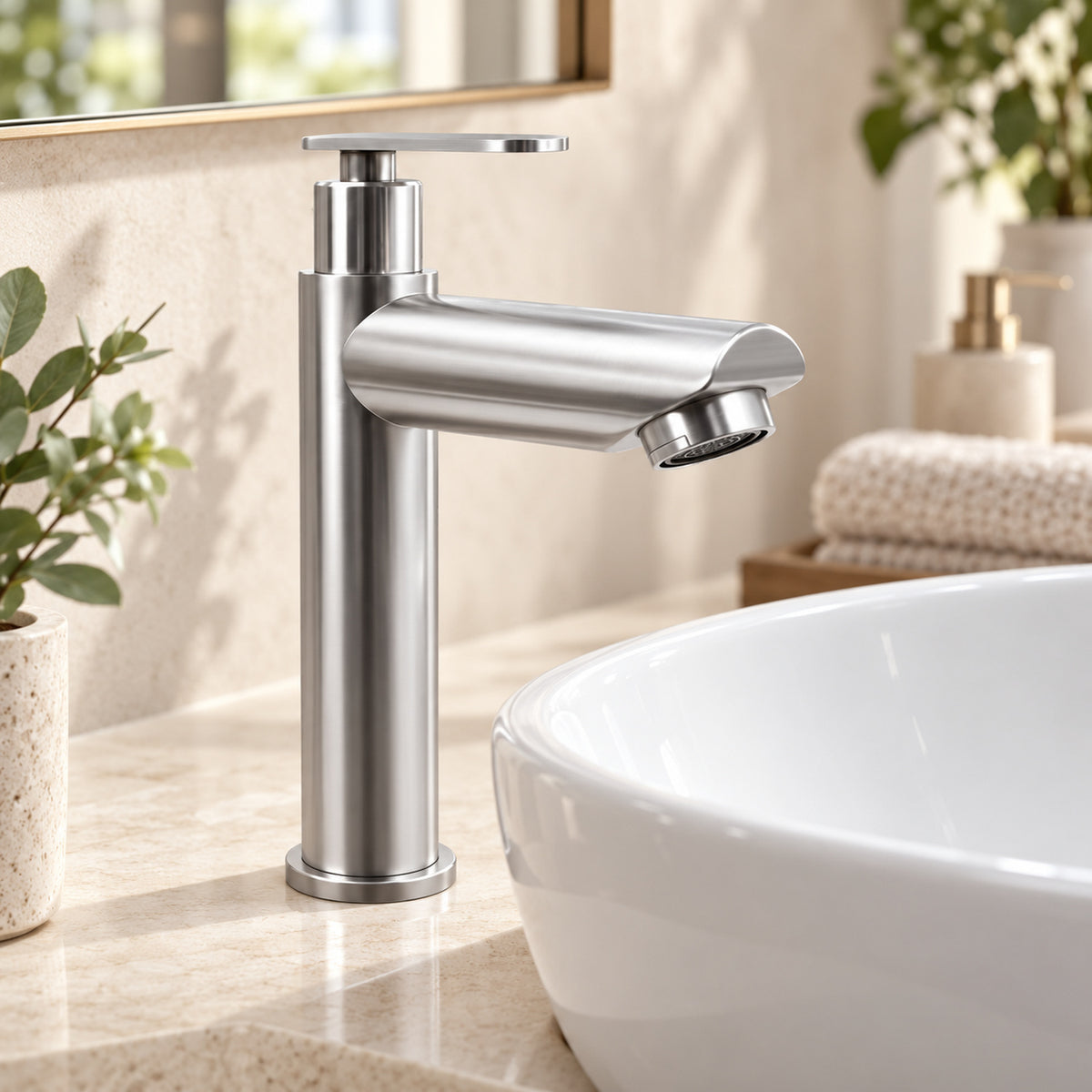 Grifería de lavamanos en ambiente de baño