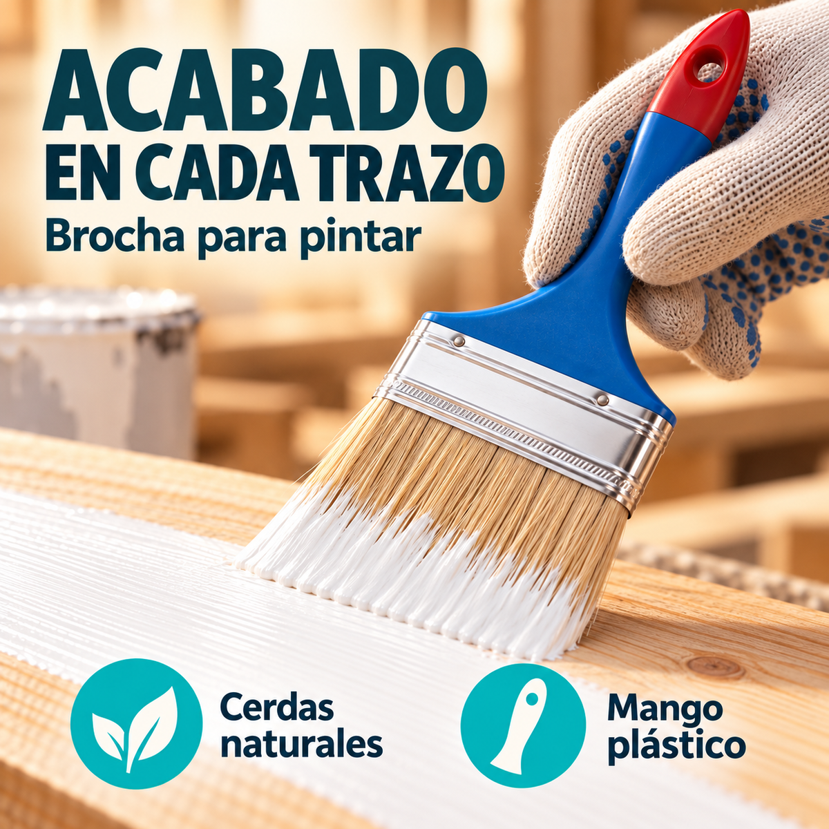 Brocha De Cerda Mona Con Mango Plástico Azul Y Rojo — imagen 4