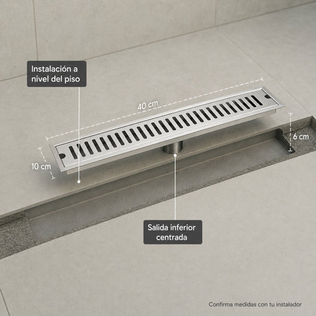 Diagrama de instalación de rejilla lineal a nivel de piso