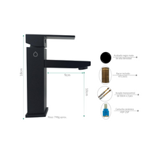 Grifo Monocontrol Baja Para Lavabo Cuadrado Negro Mate.