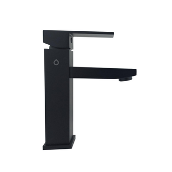 Grifo Monocontrol Baja Para Lavabo Cuadrado Negro Mate.
