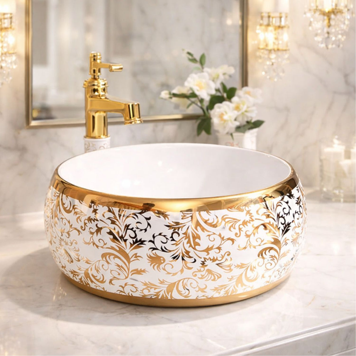 Lavamanos Donna Blanco Dorado 31*31*14.5 Cm