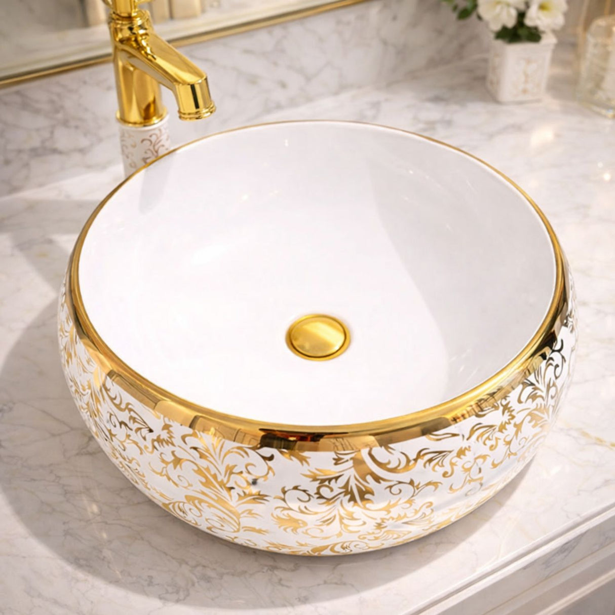 Lavamanos Donna Blanco Dorado 31*31*14.5 Cm
