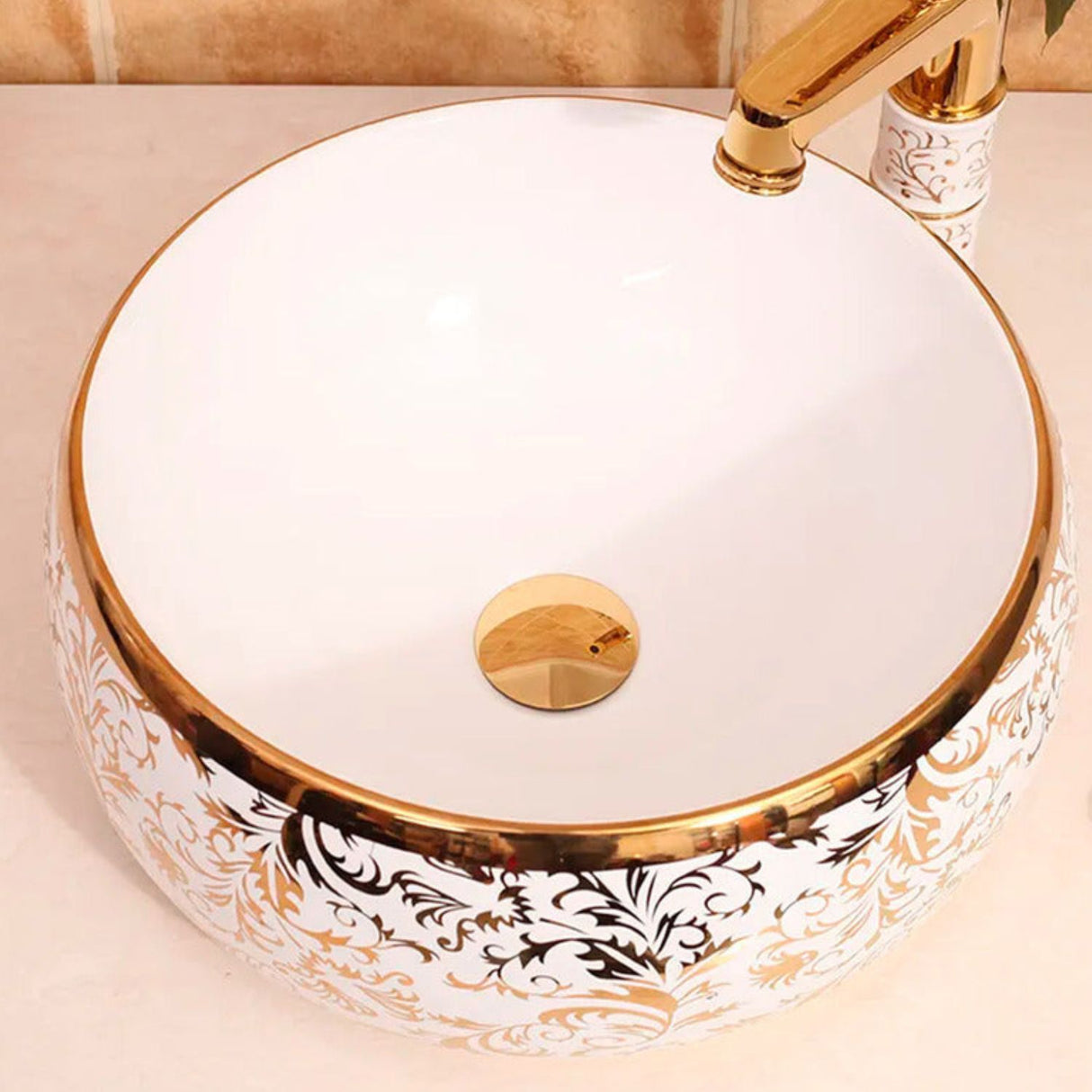 Lavamanos Donna Blanco Dorado 31*31*14.5 Cm