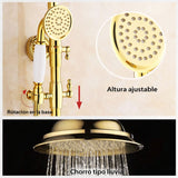 Grifería Ducha Expuesta Vintage Egipto Dorada Monocontrol con Ducha Teléfono y Salida a Bañera