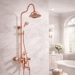 Grifería Ducha Expuesta Vintage Oro Rosa con Salida a Bañera y Ducha Teléfono