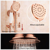 Grifería Ducha Expuesta Vintage Oro Rosa con Salida a Bañera y Ducha Teléfono